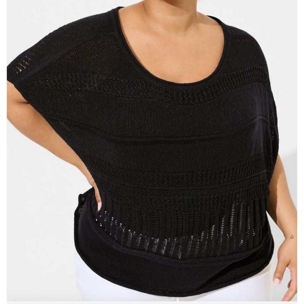 Torrid Pointelle Boat Neck Cropped Pullover Sweater Black Size 3/4 EUC